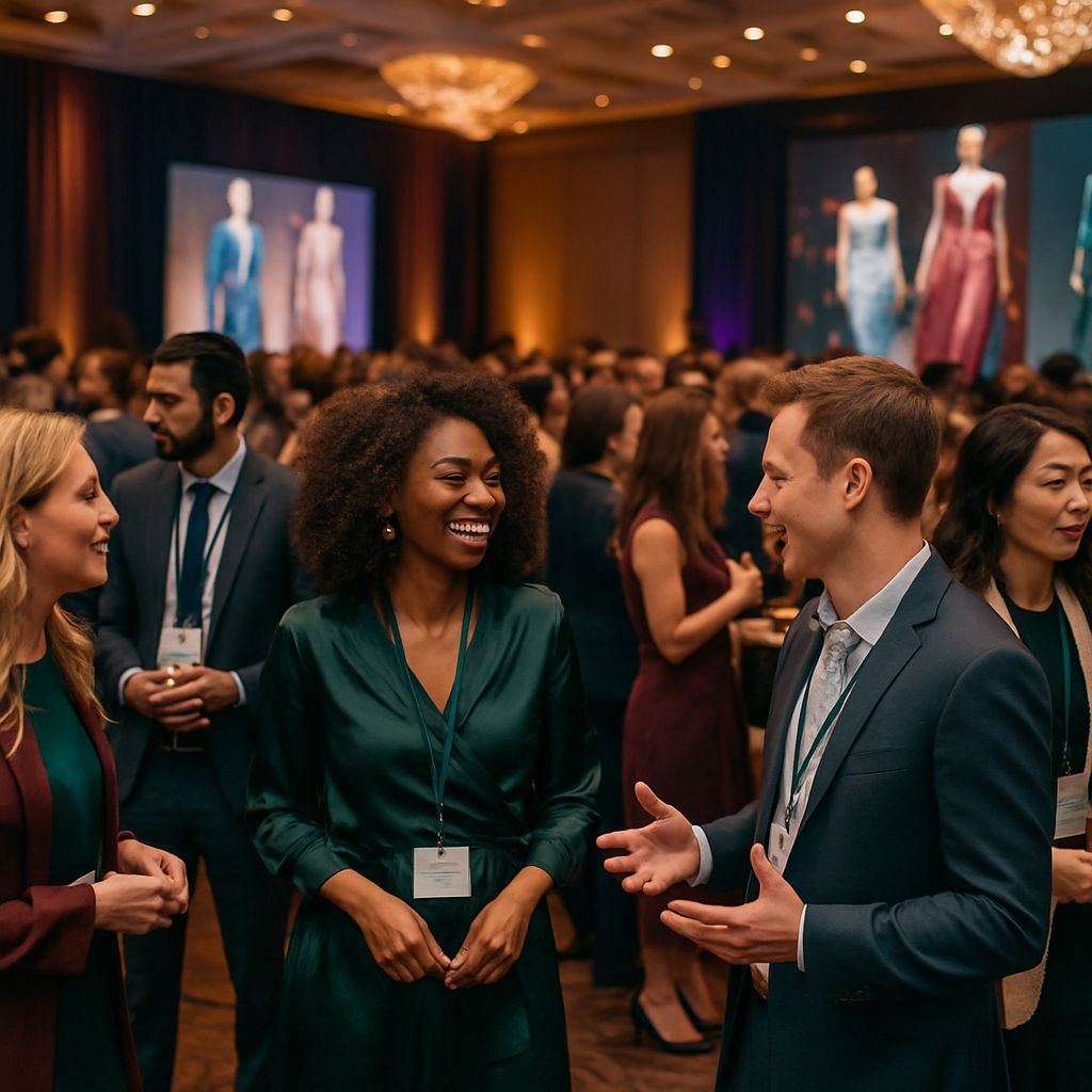 In a bustling conference hall a diverse gathering of eCommerce experts and decisionmakers from the fashion industry engage in animated discussions The-1