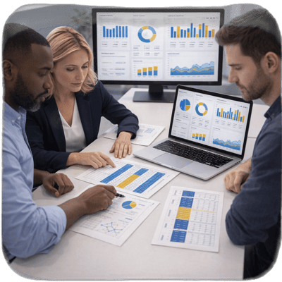 Small business leadership team examining dashboard (1)