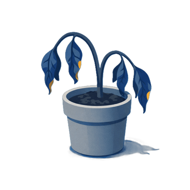Create an image of a plant in a pot that is wiltin