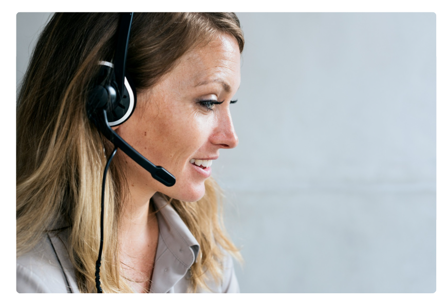 Salesperson on a headset.