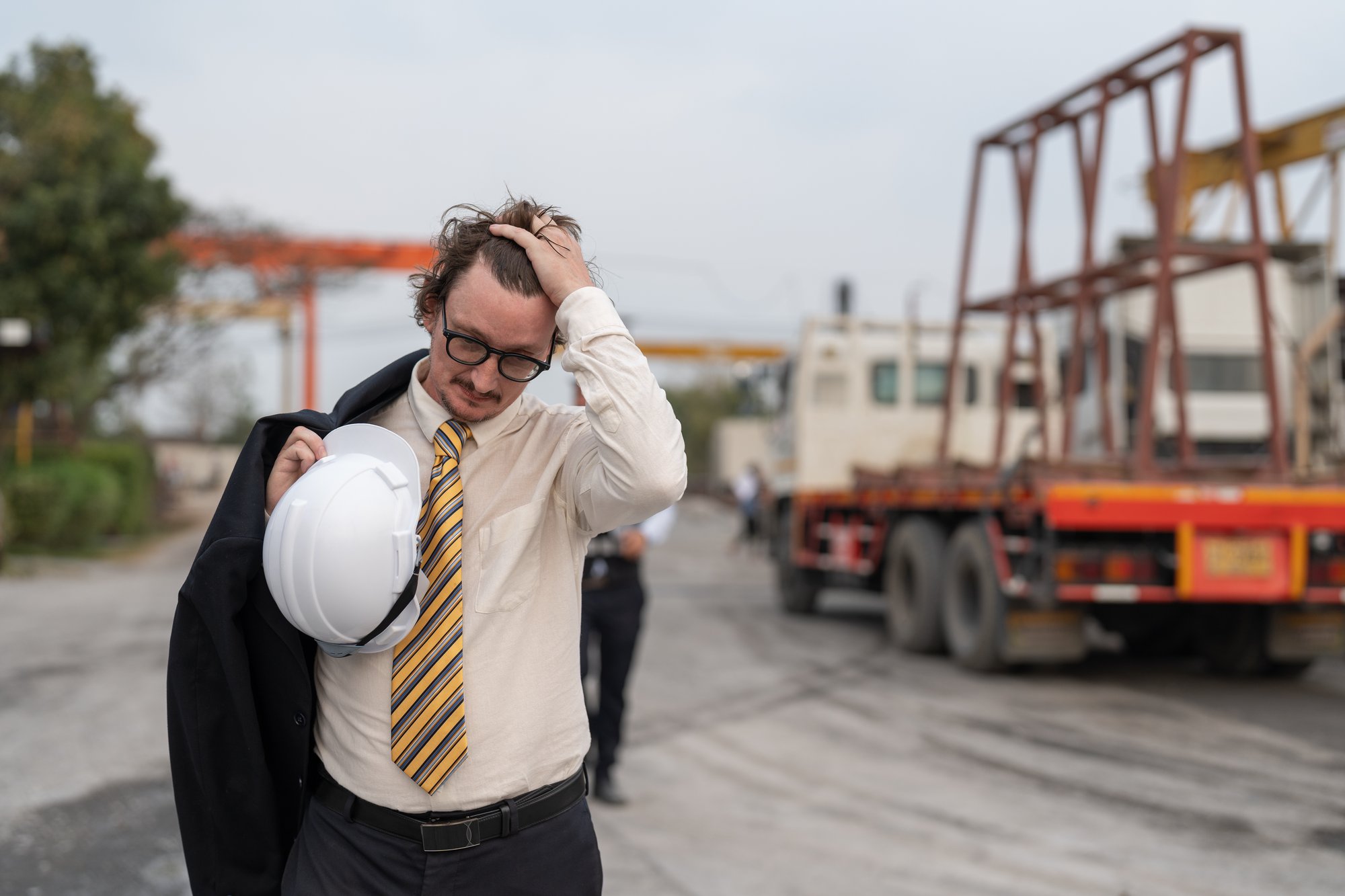 stressed business owner holding his head
