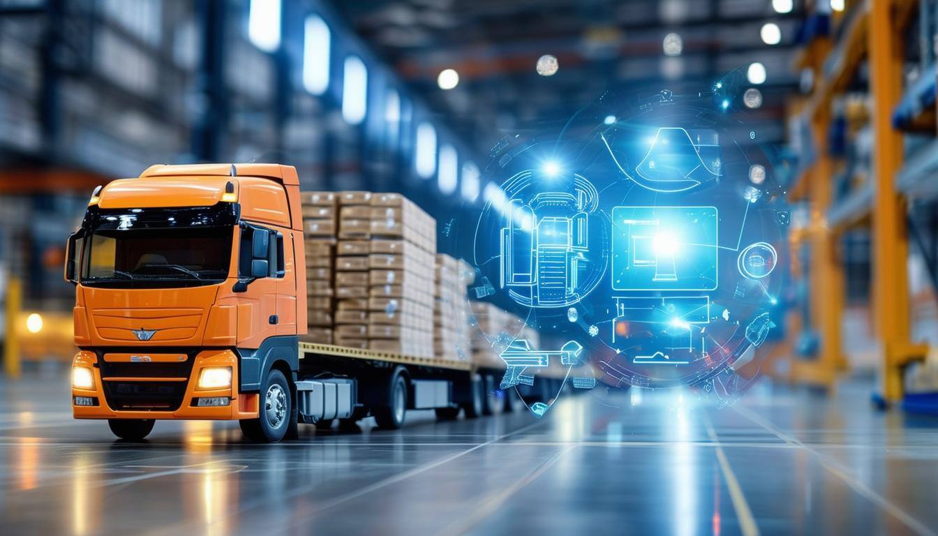 Truck parked in a warehouse.  